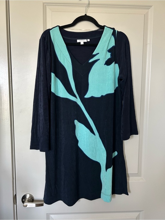 Chico's Dresses & Skirts - Chico's Navy & Aqua Floral Midi Dress